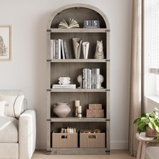 71" Tall Bookcase 5 Shelf Arched Wooden Bookshelf Farmhouse Display Storage Rack