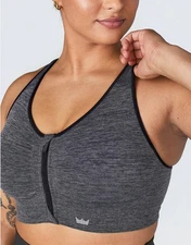 SHEFIT Lounge Sports Bra Gray Sz 4 Luxe 4X Seamless Zipper Front Workout