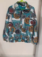 Fuda International Women's Vintage Size M Purple Art Print Silk Bomber Jacket