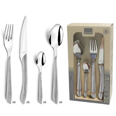 ECLAT Besteck Set NATURE Grau Holz Essbesteck 24teilig für 6 Personen Edelsta... - Bild 1 von 4