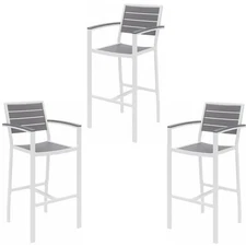 Home Square 3 Piece Aluminum Patio Bar Stool Set in Gray and White