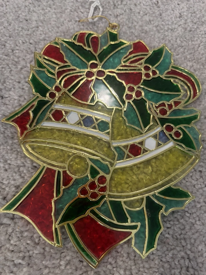 Juego de 4 colgantes de ventana vintage de Navidad aspecto de vitral decoración de plástico Foto 2 de 4