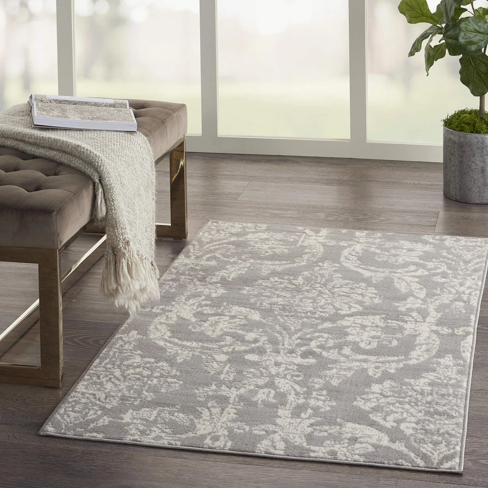 Jubilant Damask Grey 3' x 5' Area -Rug, Easy -Cleaning, Non Shedding, Bed Roo... - Image 3 of 4