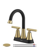 Bathroom Faucets for Sink 3 Hole, Hurran 4 inch Black and Gold Black 