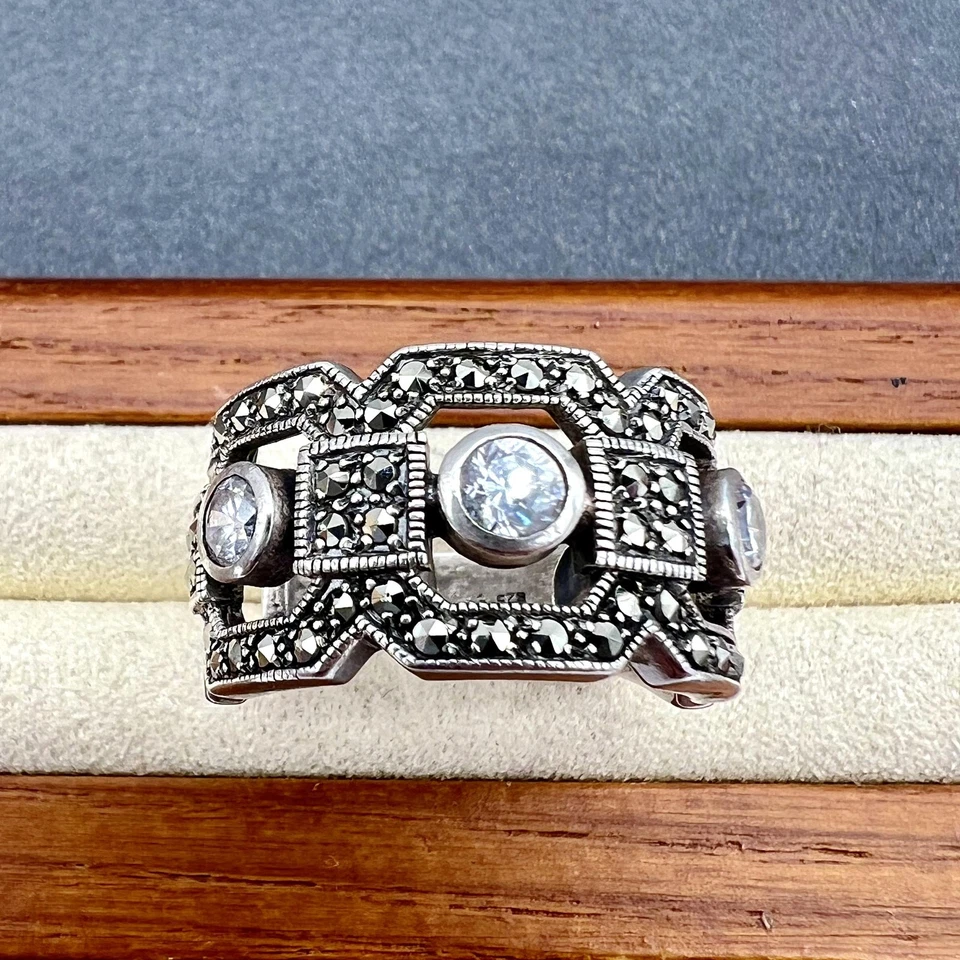 Bague argent art déco serties de zirconium et marcassites Argent 925 Millième ( - Photo 4/4