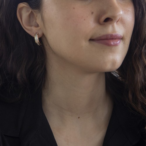 CZ 9CT Gold Tricolour Band Drop Earrings - Picture 2 of 6
