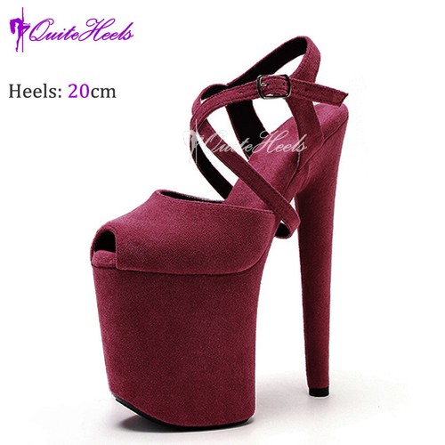 Sexy Womens Suede Nightclub Dance Super High Heels Walking Cross Strap Sandals - Picture 28 of 40