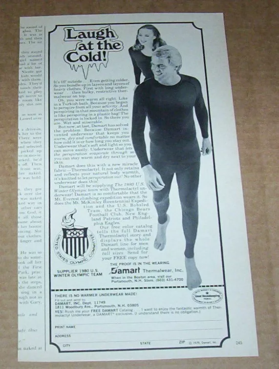 1979 print ad - Damart mens Thermal Long Underwear girl guy VINTAGE  ADVERTISING