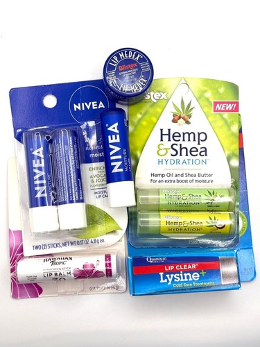 Lot of 8 Lip Balms | Nivea, Blistex & Lysine | Moisturizing & Healing | Assor