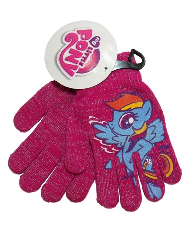 My Little Pony Girls Striped Knit Beanie Hat + Rainbow Dash Pink Gloves NWT - Picture 3 of 3