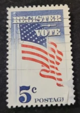 #1249 1964 5c Register and Vote Old Glory +  2 Free stamps BONUS STAMP