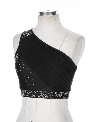 UK Women's One Shoulder Athletic Dance Crop Tops Jazz Sport Tank Costume Party - Picture 44 of 80