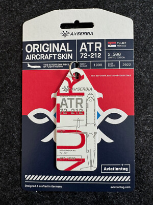 Aviationtag Air Serbia ATR 72 212 YU-ALT rare white/red lettering weiß/rot