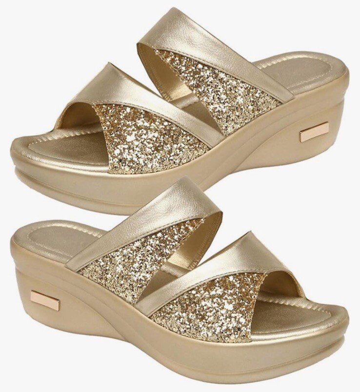 PANTOFOLA D’ORO Holibanna ORO Glitter CUNEO Slide on SANDALI Scarpe Ciabatte Antiscivolo Mulo NUOVO