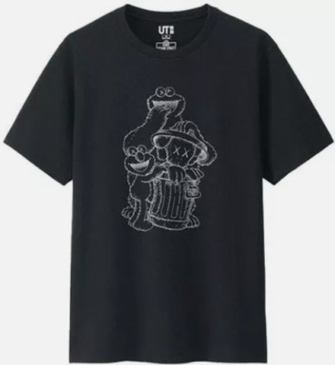 KAWS x Uniqlo x Sesame Street Companion Trash Can Outline Tee - Black