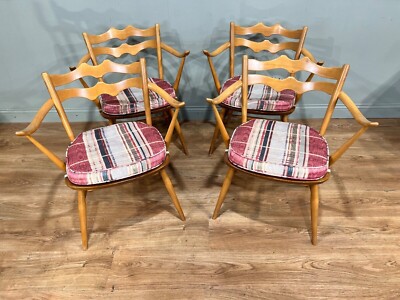 Set Mid Century Ercol Chairs Beech Batwing UK