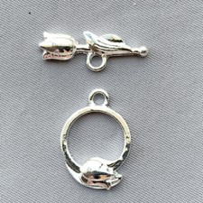Tulip Flower Toggle Clasps 20x14mm Shiny Silver Plated Alloy Q4 Per Pkg