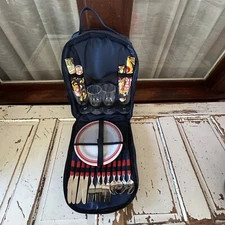 Picnic Backpack Kit Detachable Bottle Cooler Holder  Flatware Set for 4 