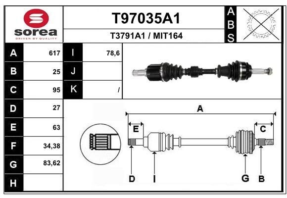 Antriebswelle Gelenkwelle FüR Mitsubishi Lancer VII ABS Schaltgetr. Vorne Links-image