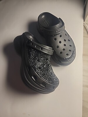 Crocs Classic Bae Clog Platform Iconic Comfort Black Women's Size 9 Bedazzled 