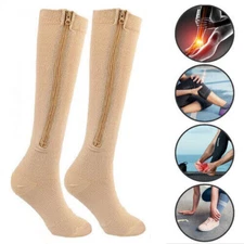 Compression Zip Up Socks 20-30mmHg Zipper Leg Unisex Support Socks Knee Slimming