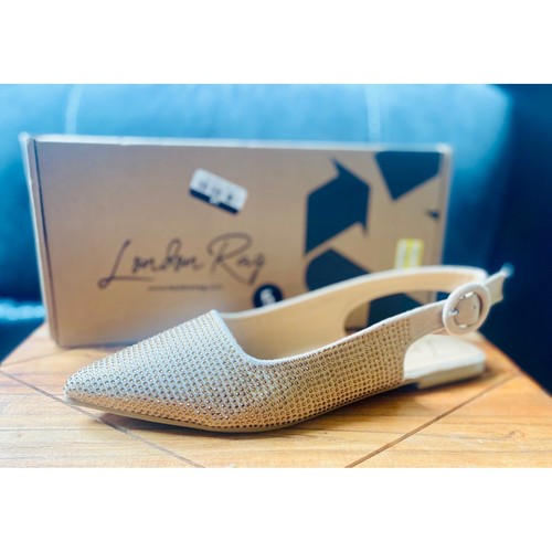 London Rag Rhinestone Slingback Flats Dressy Sparkly Shoes Beige Size 8.5 NWB