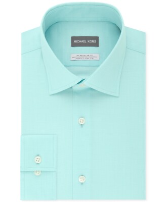 men's regular fit airsoft non-iron performance dress shirt Comfort Stretch Non-Iron Solid Dress Shirt With Contrast Trim