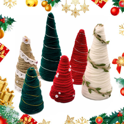 1/2x Christmas Tree Wool Yarn Small Pine Tree Hand Craft Desktop Decor Ornament