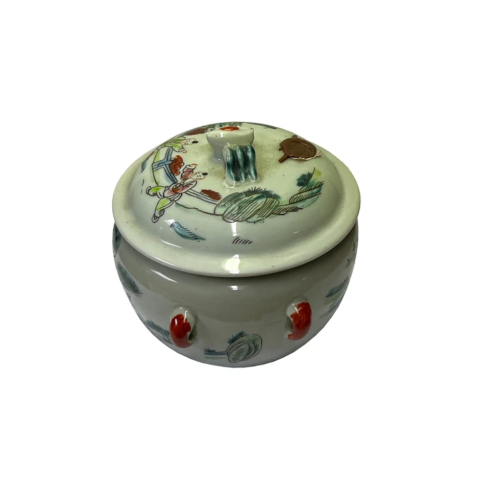 Tarro redondo chino de porcelana blanca apagada paisaje gente ws2961 Foto 2 de 4