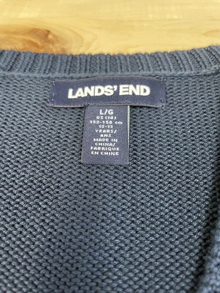 Cárdigan uniforme Lands' End para niños jóvenes azul marino blanco algodón 14 SI40 Foto 2 de 4