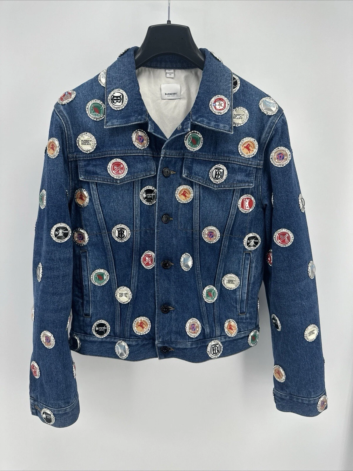 Giacca denim Burberry con dettagli tappo bottiglia taglia 48