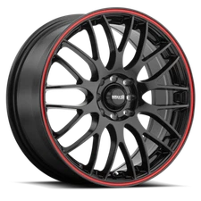 17x7 +40 Maxxim Maze 4x100,4x108 Black/Red Stripe Wheels (Set of 4)