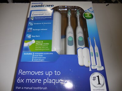 Philips Sonicare EssentialClean 2pk Rechargeable Toothbrush HX6253/83 ea69