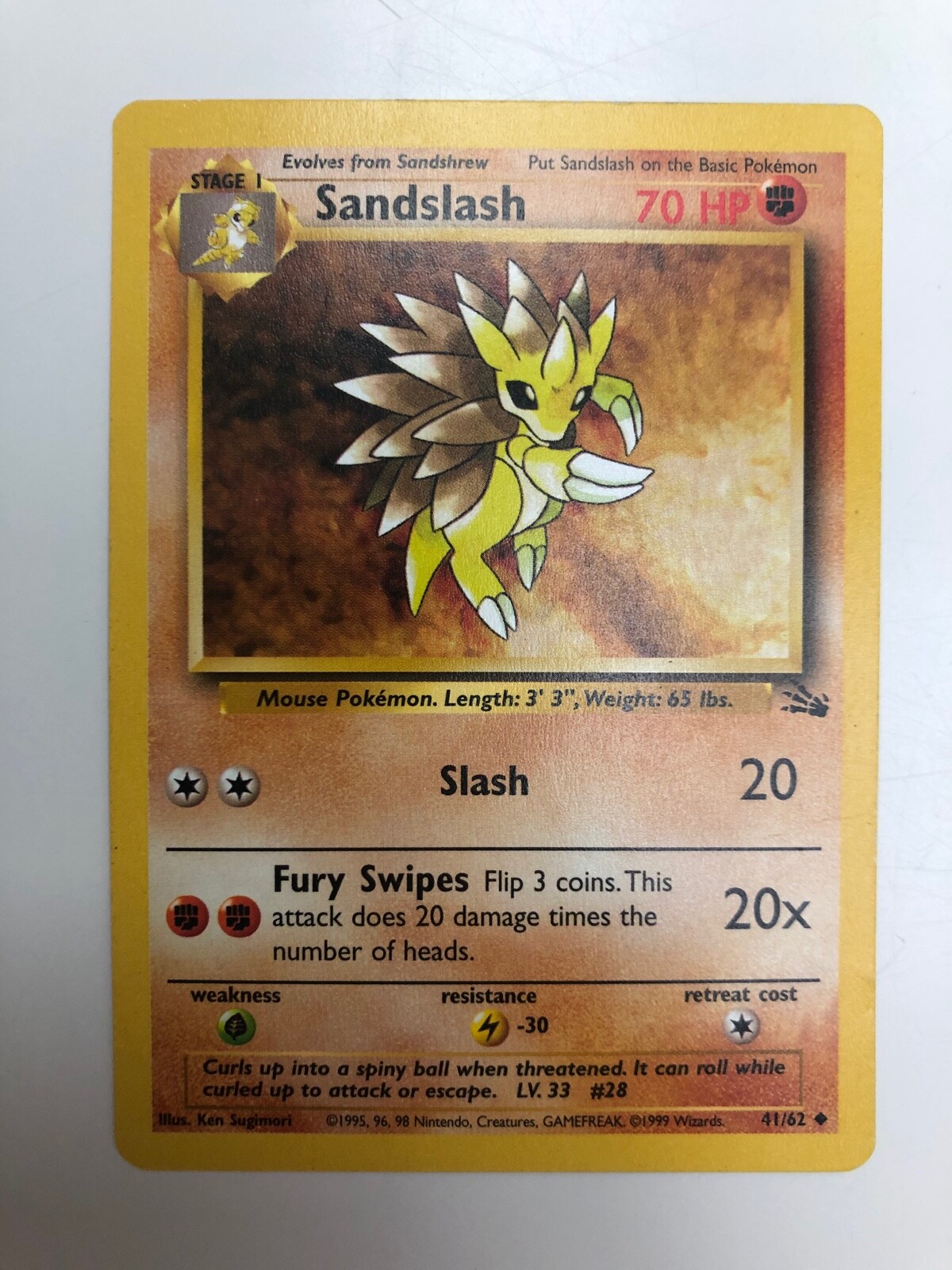 1999 Pokemon Sandslash - Fossil Uncommon 41/62 - Near Mint (NM) - WOTC