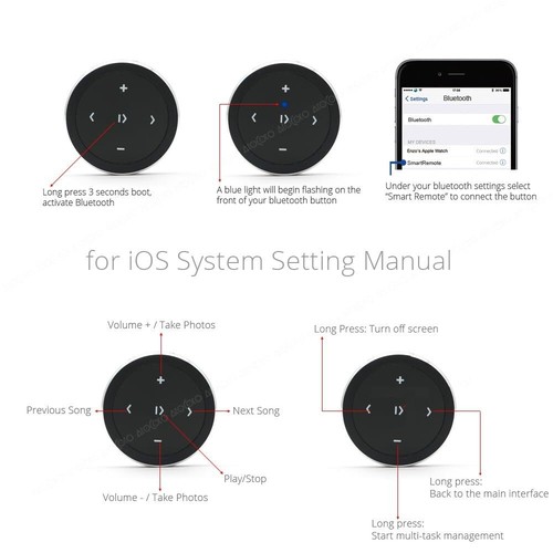 Wireless Bluetooth Media Button Remote Selfie Control Start Steering Wheel Music - Picture 6 of 8