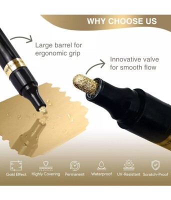 3Pk Permanent Liquid Mirror Gold Reflective Marker Surface Paint Pen 0.7|1|3mm