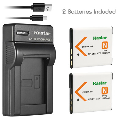 Kastar 2 Battery + Charger for Sony NP-BN1 N Cybershot DSC-QX10 TX10 W830 WX220