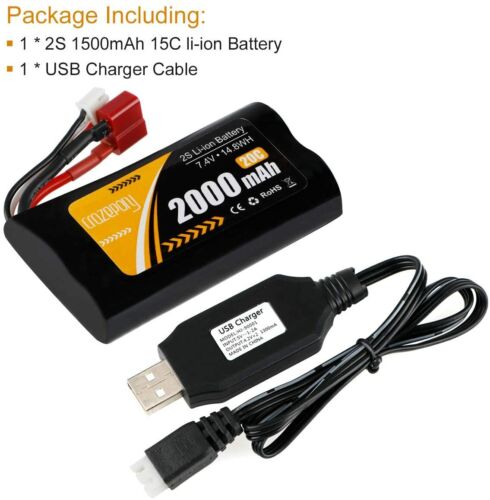 1/2/4/8/16 7.4V 2000mAh Li-ion Battery TPlug JST-XH Plug+USB Charger for RC Car - Picture 7 of 15