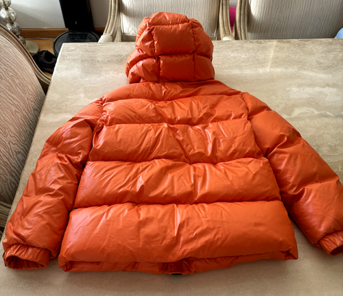 MONCLER Authentic Boys Down Puffer Jacket With attached Hood Size 12Y Orange - Picture 2 of 9