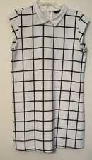 Zara TRAFALUC White Black Windowpane Cap Sleeves Dress Large Designer Look  #57