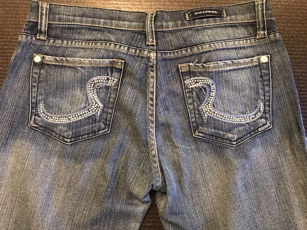 Rock Republic Women s Blue Jeans Rhinestones Bling R Bootcut Size 29