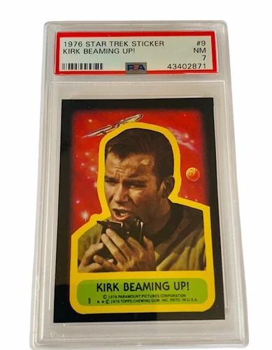 Star Trek Trading Card Sticker 1976 Topps PSA 7 Captain Kirk Beaming Up #9 James