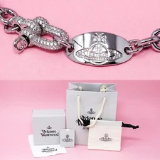 Vivienne Westwood Bracelet Silver Plated Locket Orb Charm White Crystals & Box
