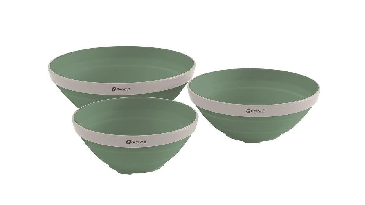 OUTWELL (651118) COLLAPS 3 BOWL SET COLLAPSIBLE CAMPING BOWLS SHADOW GREEN - NEW