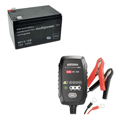 Ladegerät + Akku Blei Gel Accu 12V 12Ah Peg-Perego JOHN DEERE GATOR HPX Batterie