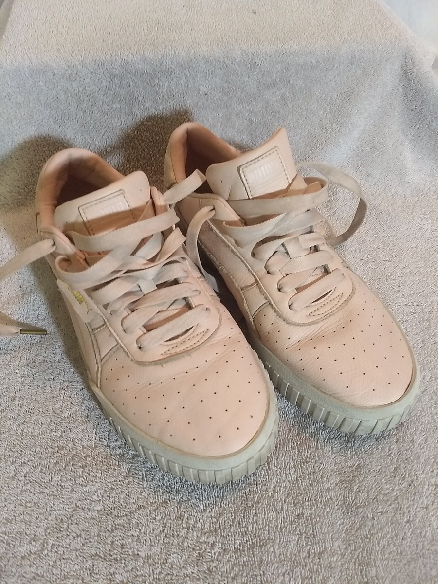 Puma Womens Cali Emboss ‘Cream Tan’ Leather Shoes (369734 01), Size:  #US5+10