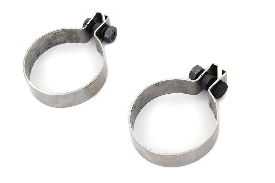 V-Twin Finned Exhaust Clamp Set For Harley Panhead FL EL (1948-1952) - Chrome - View #4