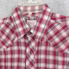 Vintage Wrangler Men's Medium Red Plaid Western Snap Shirt Long Tails USA Made!