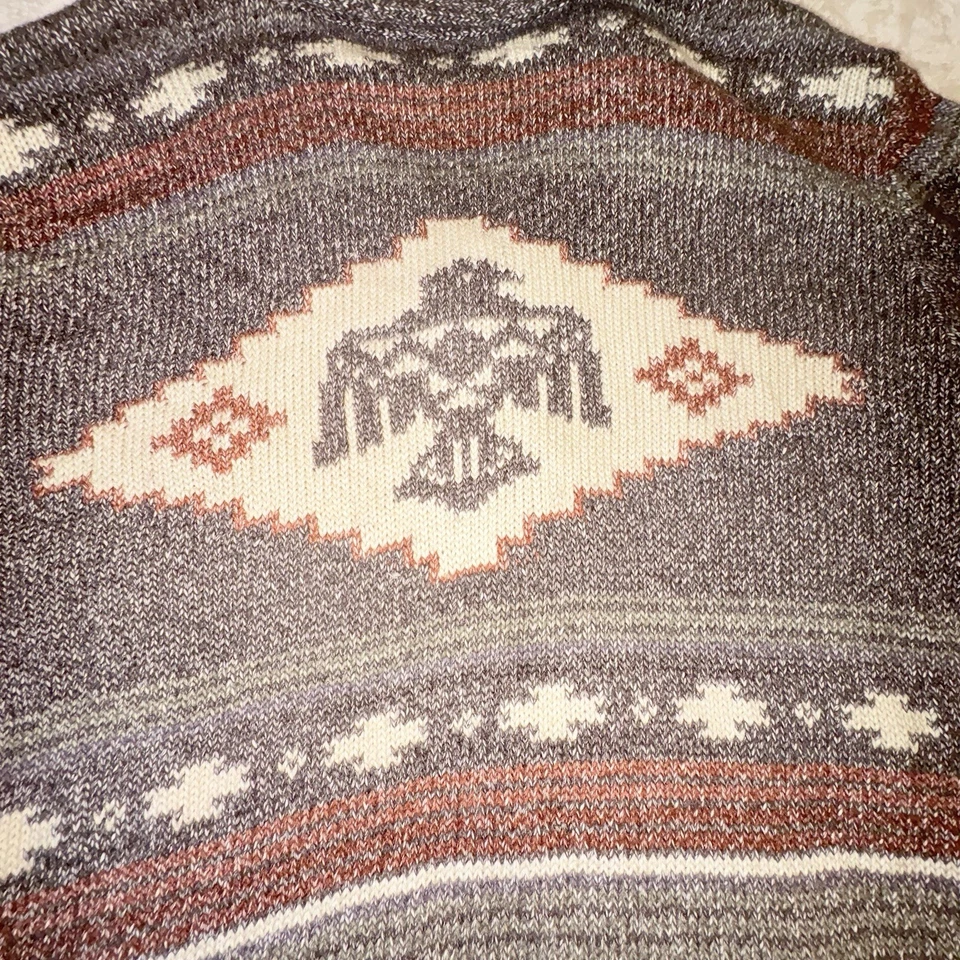 Faherty Steven Paul Judd Cardigan Men L Gray Aztec Sweater Thunderbird Fair Isle - Image 4 of 4