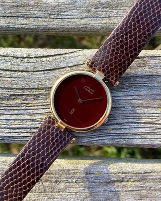 1980s Cartier 1708 Must De Cartier Round Vendome Burgundy Dial